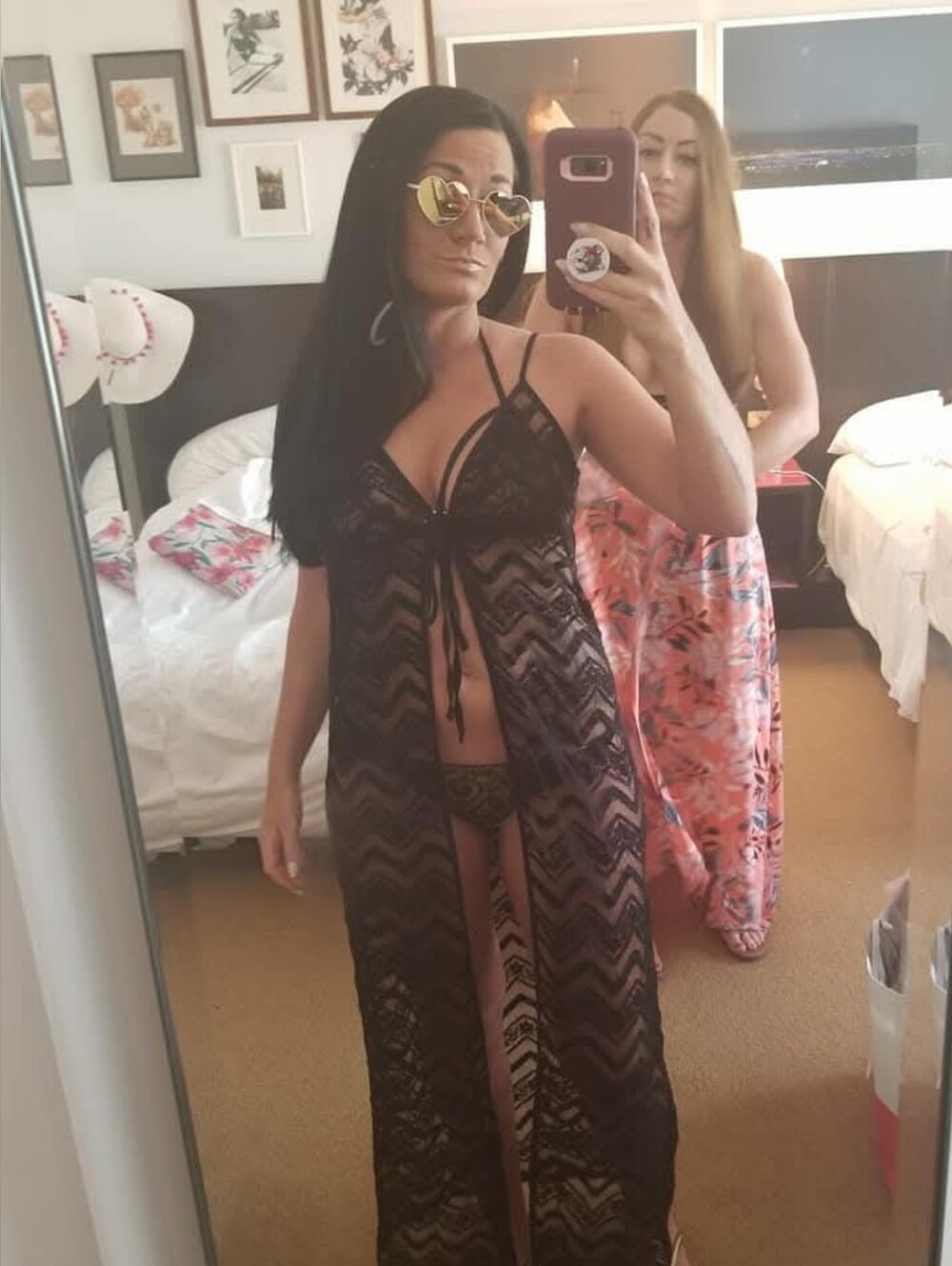 Guess Black Lace Maxi Swimsuit Coverup One Size Robe Open Front